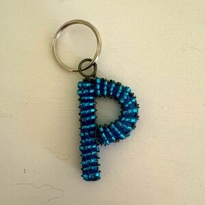 Seed bead initial keychain, letter P